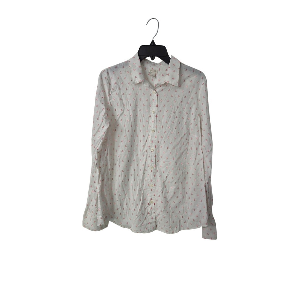 J.Crew Womens White Red Anchor Print Cotton Button Down Shirt Large